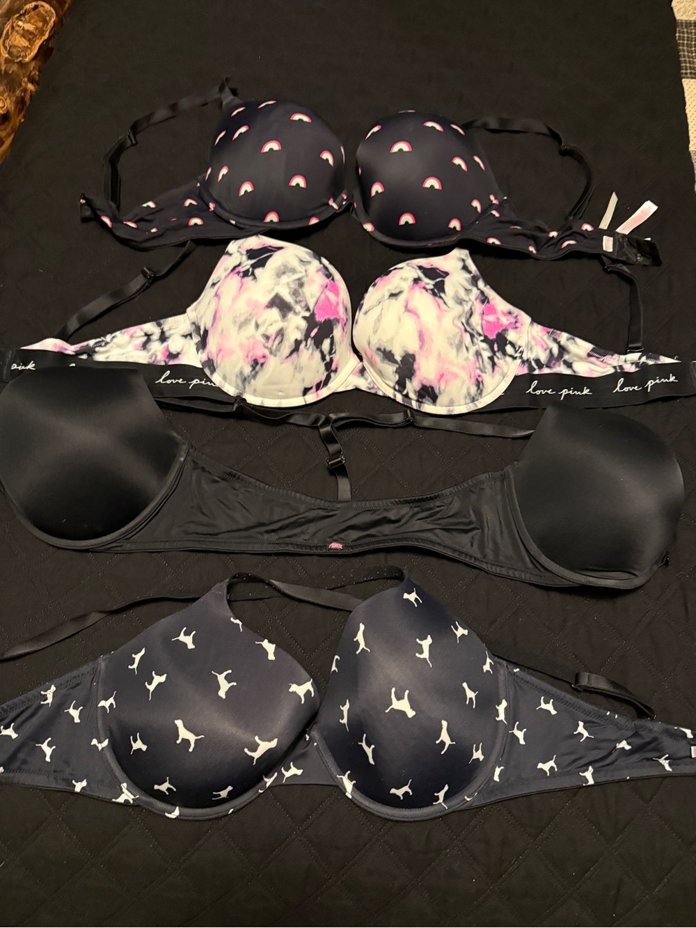 Pink VS Push up Everyday wear Padded Bras Black & Multi Color set of 4 size 36DD